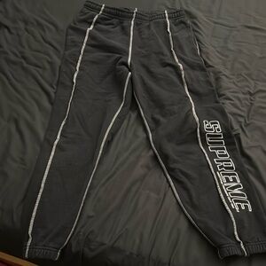 Supreme Coverstitch Sweatpants Size M Black w/white Embroidery Streetwear